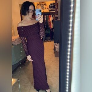 Bardot Elegant, Off-Shoulder Lace Plum Dress